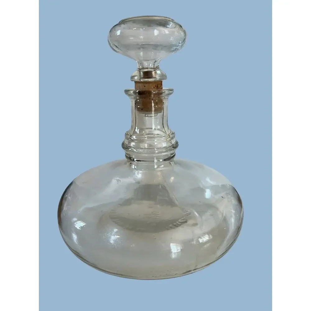 Vtg 50s MCM Clear Glass Liquor Bottle Decanter Cork Stopper Bar Retro Decor Wine
